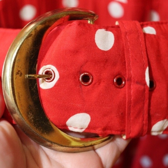 Studio LA Vintage Red & White Polka Dot Belted Pin Up Open Back Dress 10 - Picture 12 of 16